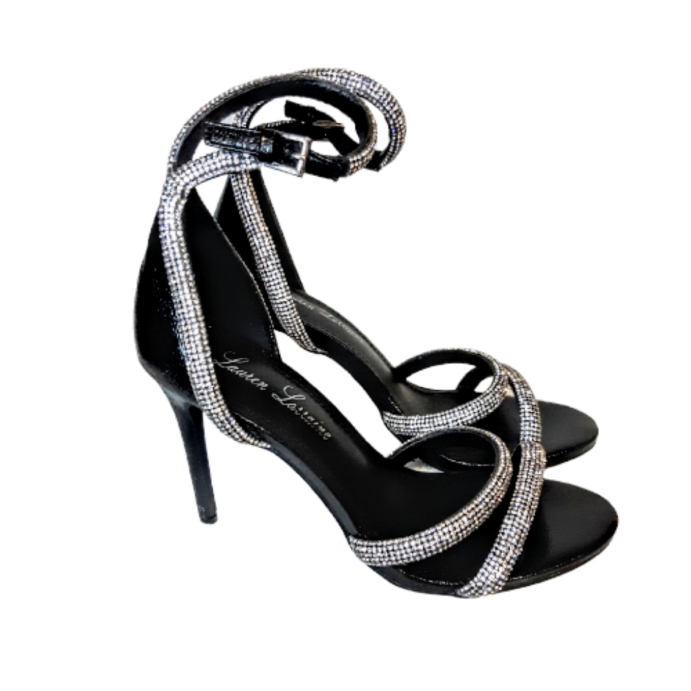 Lauren Lorraine Dria High Heel Party Pumps Sandal Crystal jewls Black Size 7